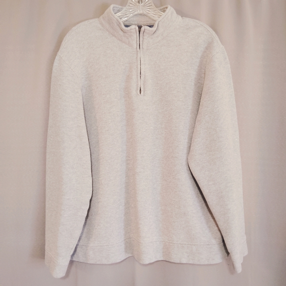 Brooks Bros Mens L Gray 1/4 Zip Pullover Fleece Mock Neck Ribbed -needs zip pull